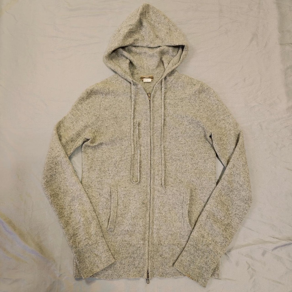 J.Crew Womens Gray 100% Cashmere Zip Up Knit Hoodie Sweater RN7388 Size M